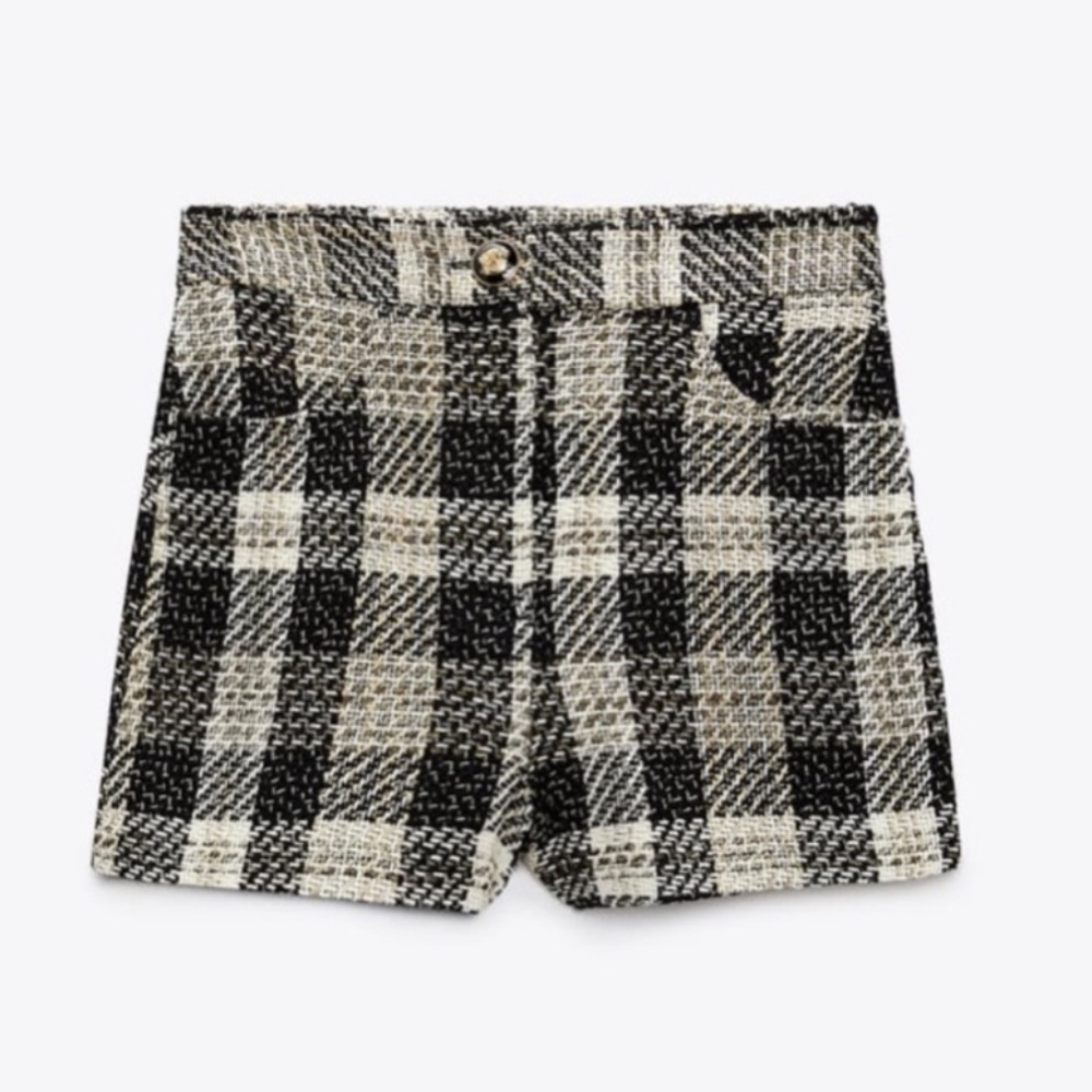 NWT Zara Checker Tweed Plaid Shorts XS
